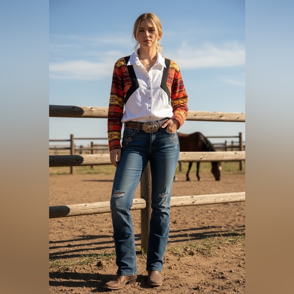 Vintage Rough Rider  Red, Yellow, and White Western Shirt